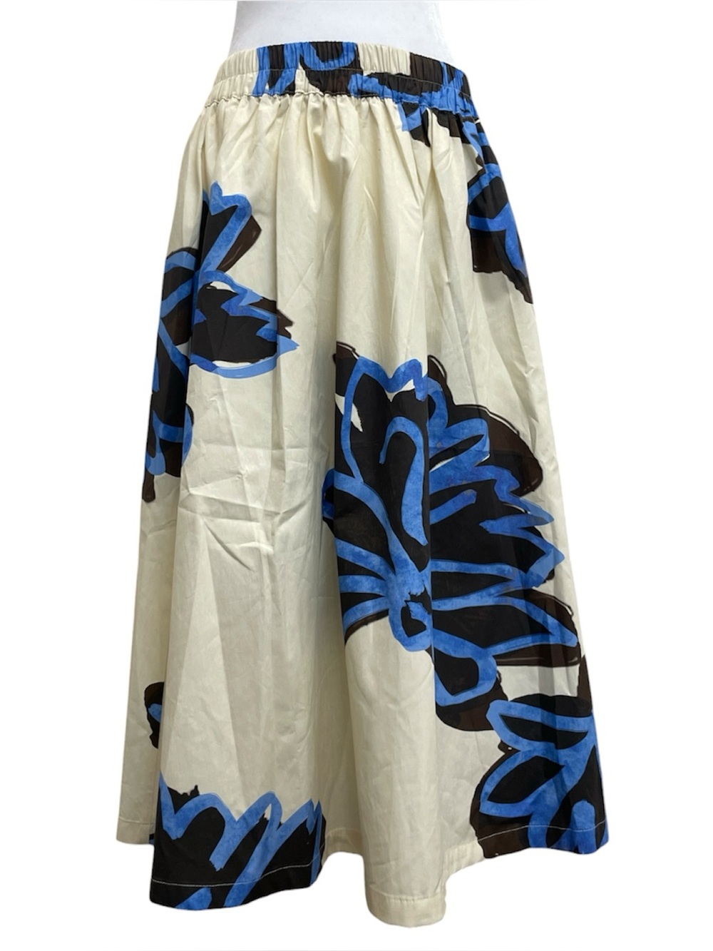 Joie Cream Floral Elastic Waist Cotton A-Line Midi Skirt